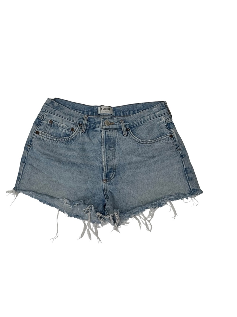Agolde Vintage Distressed Button Fly Parker Denim Shorts, Size 28